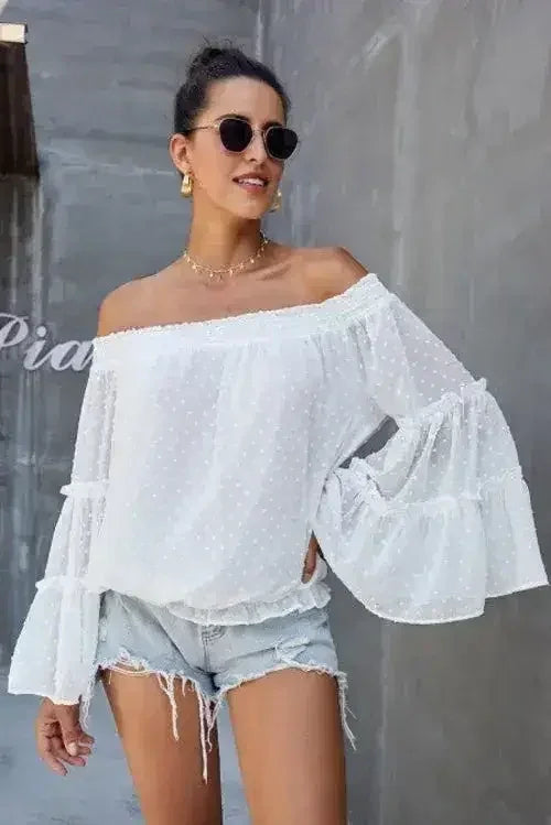 Pink Swiss Dot Off The Shoulder Top | Femstylo