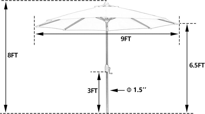 OPEN BOX I 9Ft Round Cabana Stripe Market Umbrella with Sunbrella® Fabric (Seville Seaside)