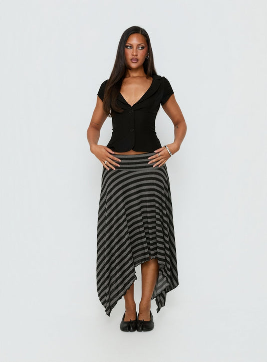 Alevia Asymmetrical Midi Skirt Black / Grey Stripe