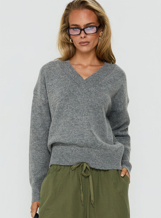 Aylana V Neck Jumper Dark Grey