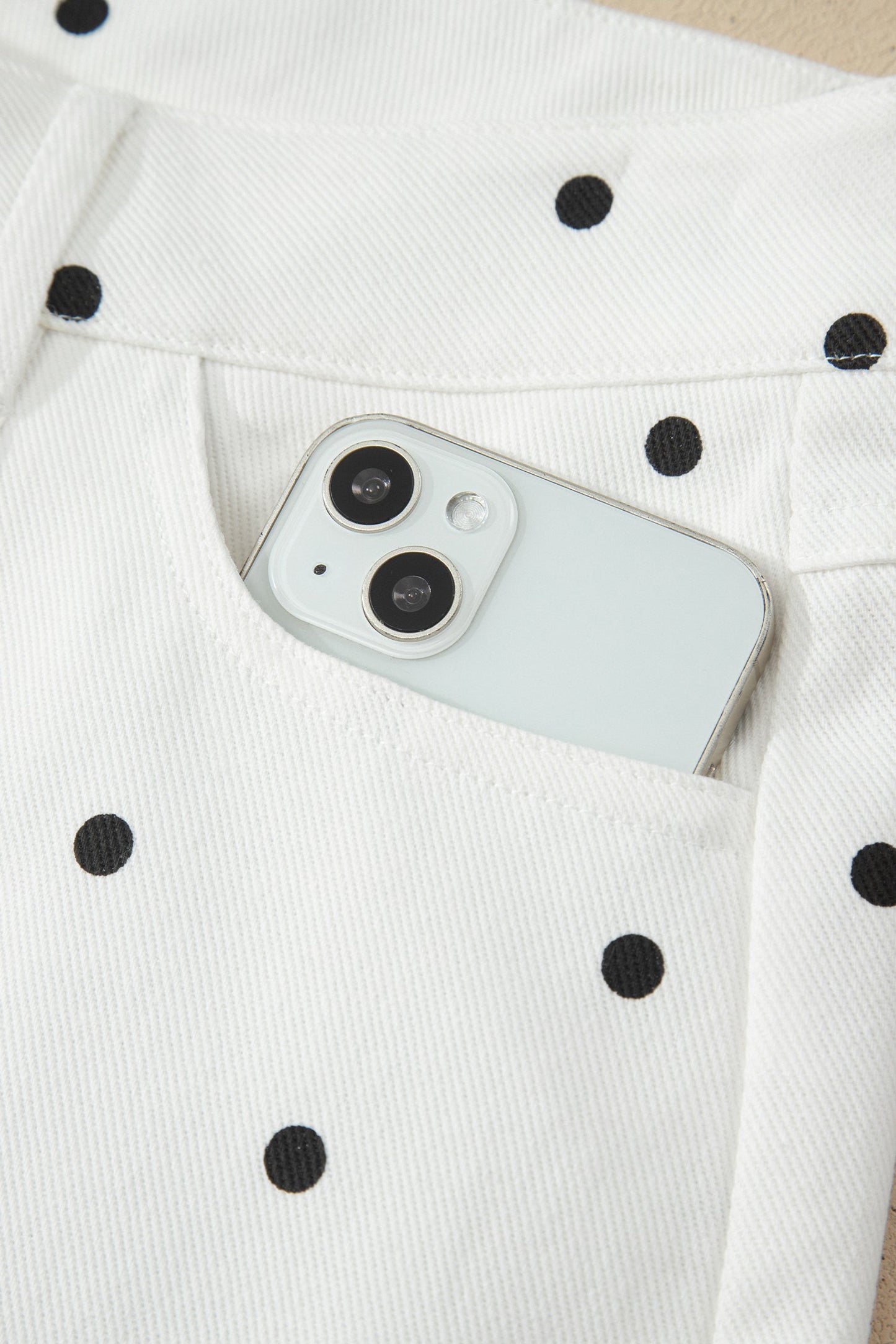 White Polka Dot Print Embroidered Scallop Hem Shorts