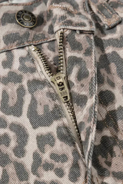 Brown Leopard High Waist Frayed Hem Jeans