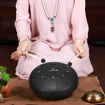 10 Inch High Carbon 11 Notes Steel Tongue Drum with Drum Hammer Costway