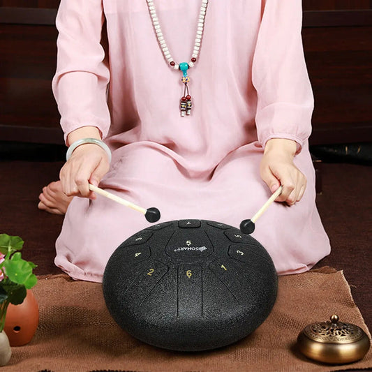 10 Inch High Carbon 11 Notes Steel Tongue Drum with Drum Hammer Costway