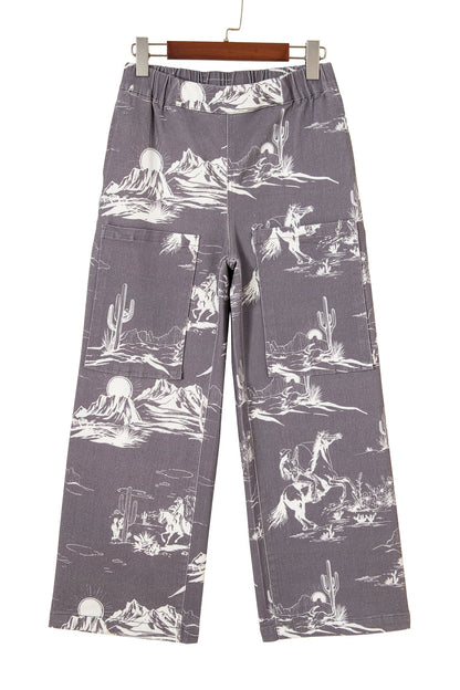 Gray Wild West Riding Vintage Printed Shift Jeans