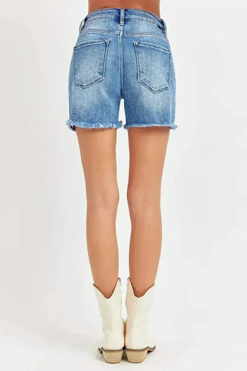 Front Slit Raw Hem Denim Shorts - High Waist Edgy Style | Femstylo