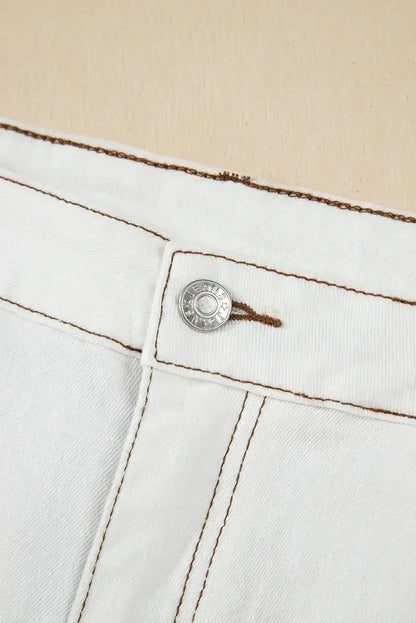 White Raw Hem High Waist Denim Shorts