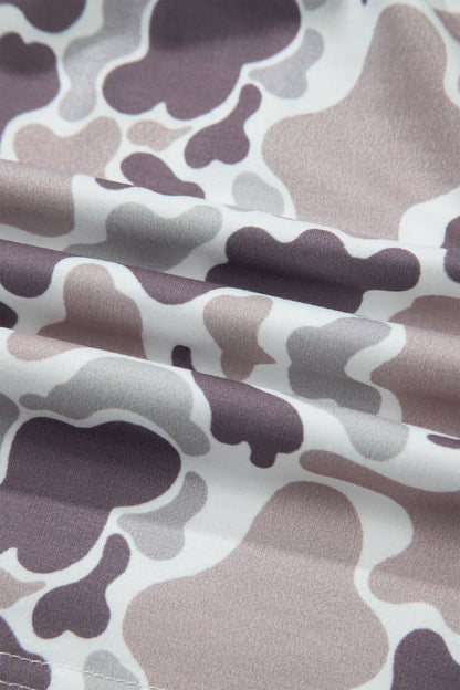 Khaki Abstract Camo Elastic Waist Drawstring Mini Skort