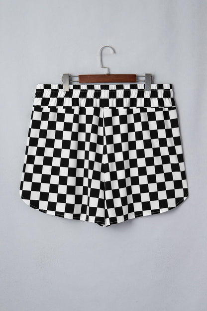 Black Plus Size Checkered Athleisure Shorts