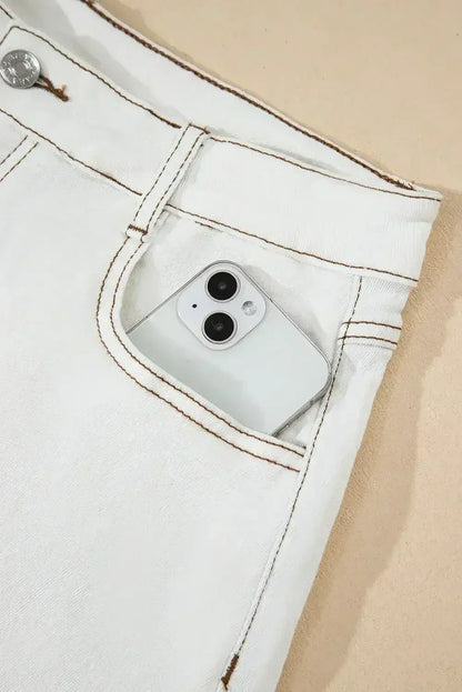 White Raw Hem High Waist Denim Shorts