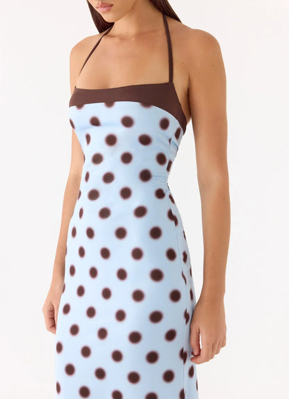 Alessandro Halter Maxi Dress - Blue Mocha Dot
