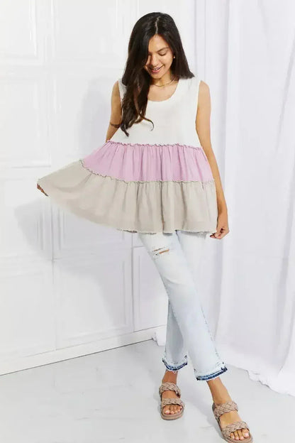 Lavender Color Block Baby doll Top - Sunset Design | Femstylo