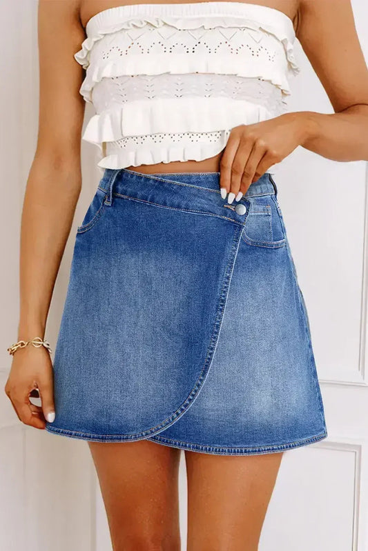 Ashleigh Blue Wrapped Crossed Waist Denim Mini Skirt