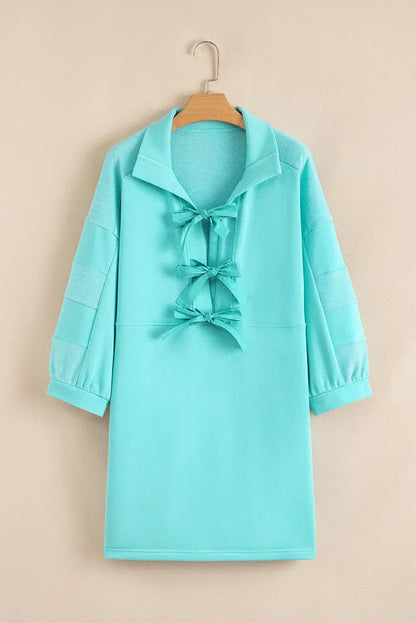 Moonlight Jade Bow Front Patchwork Bracelet Sleeve Mini Dress