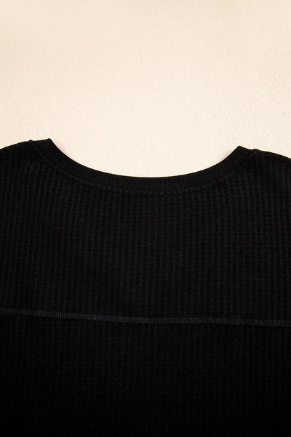 White Waffle Texture V Neck Drop Shoulder Loose Tee