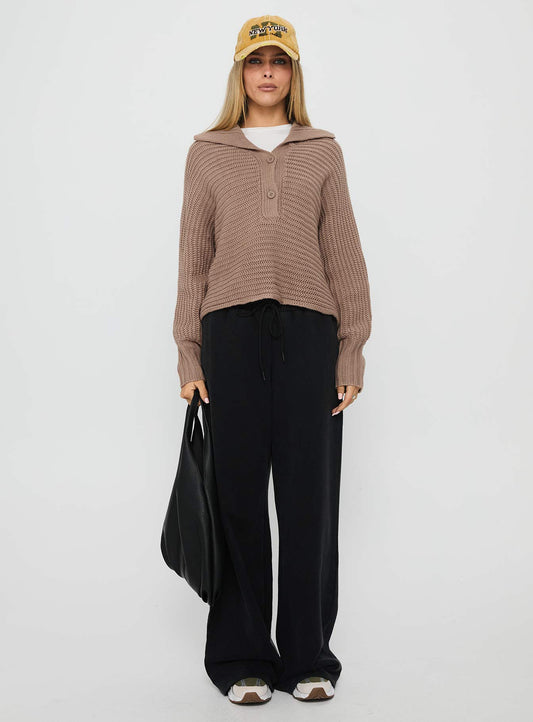 Bankside Collared Knit Sweater Brown