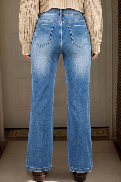Myosotis Acid Washed Straight Leg Full Length Casual Jeans