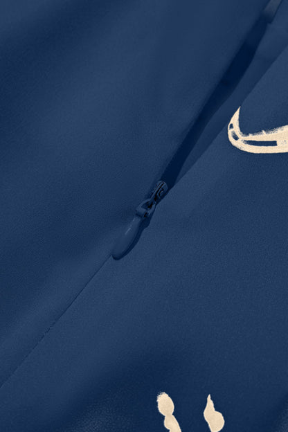 Navy Blue Western Print Satin Long Skirt