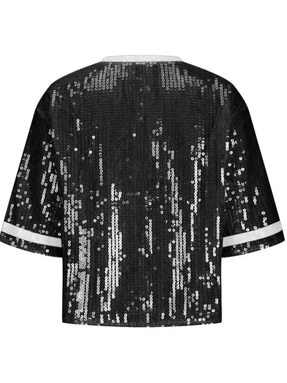 Sequin Football Top - Sparkling Half-Sleeve Blouse | Femstylo