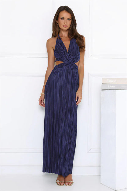 After Dark Love Plisse Maxi Dress Navy