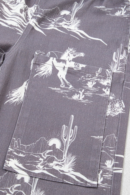 Gray Wild West Riding Vintage Printed Shift Jeans