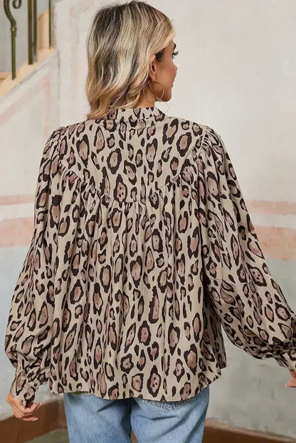 Light Leopard Print Balloon Sleeve Loose Blouse | Femstylo