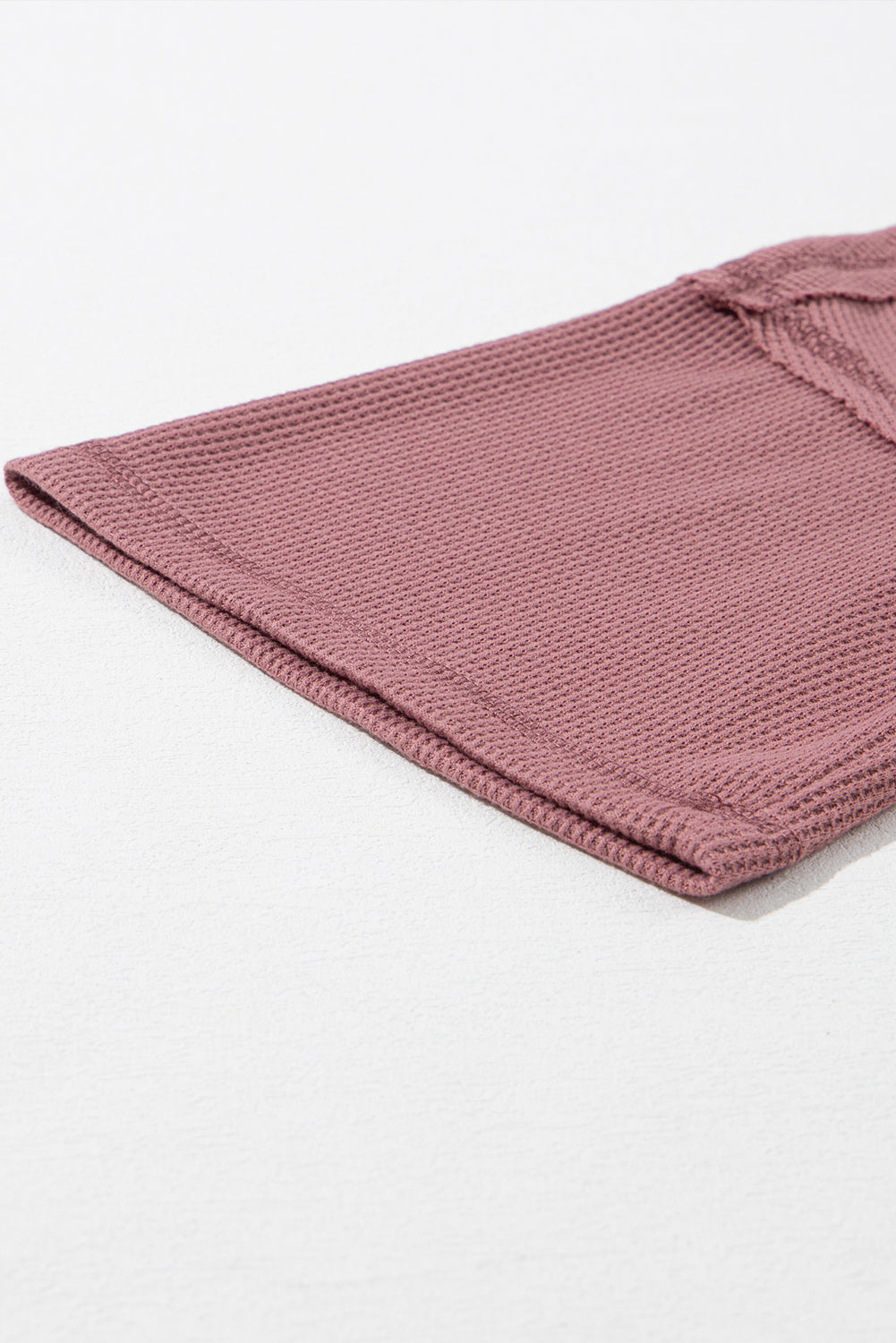 Blue Exposed Seam Drop Sleeve V Neck Waffle Textured Top