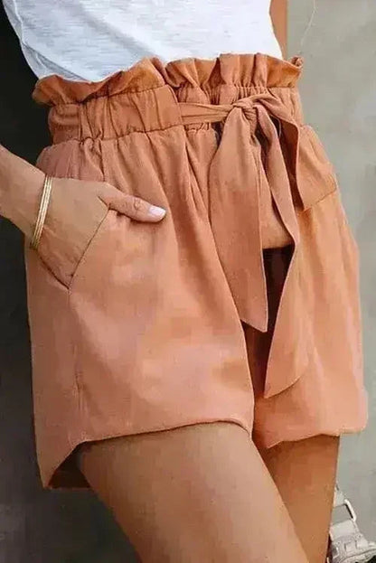 Ruffled Tied Waist Solid Shorts