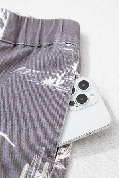 Gray Wild West Riding Vintage Printed Shift Jeans