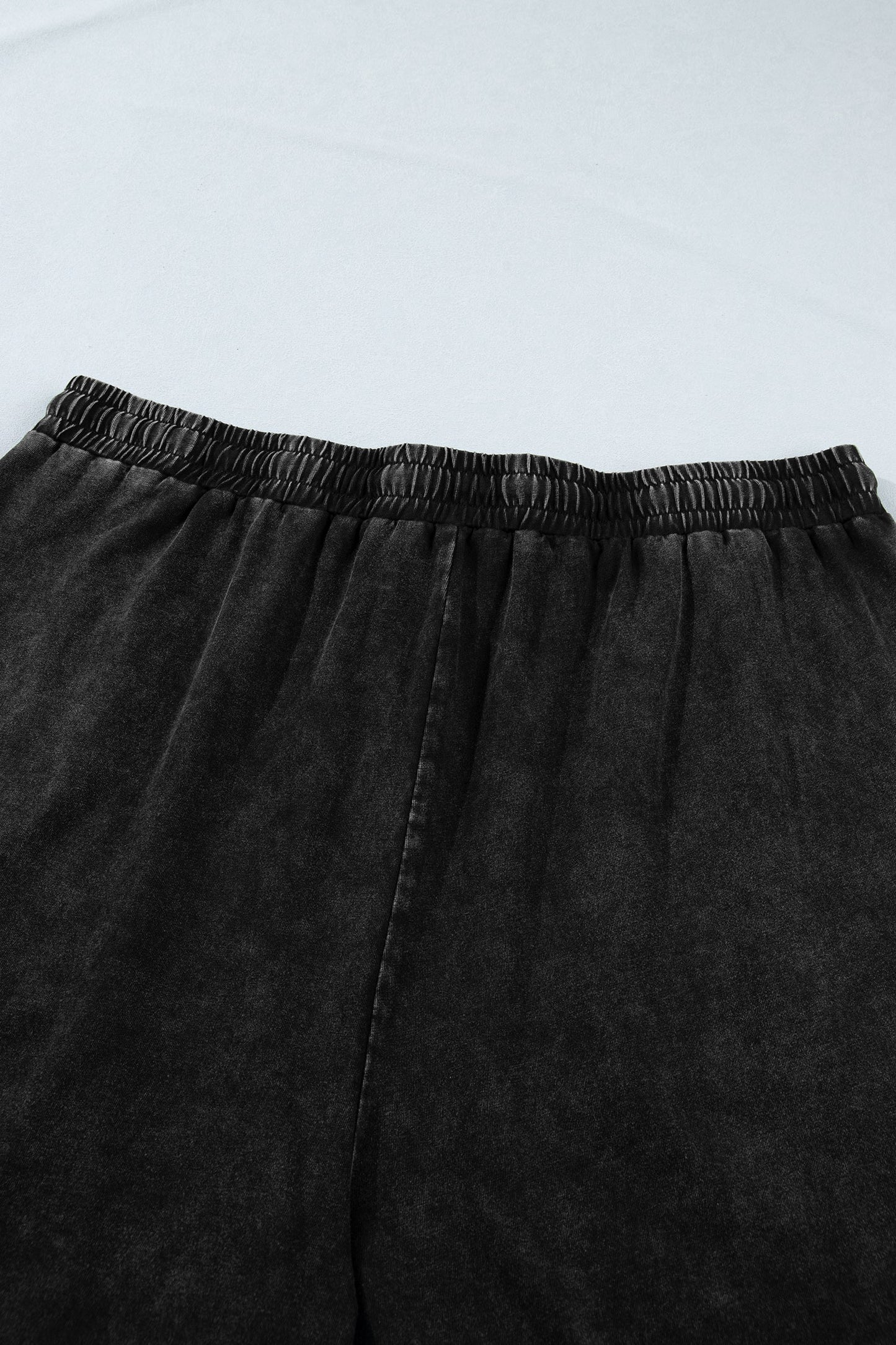 Black Mineral Wash Elastic Waist Drawstring Ruffle Hem Plus Shorts