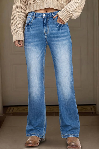 Myosotis Acid Washed Straight Leg Full Length Casual Jeans
