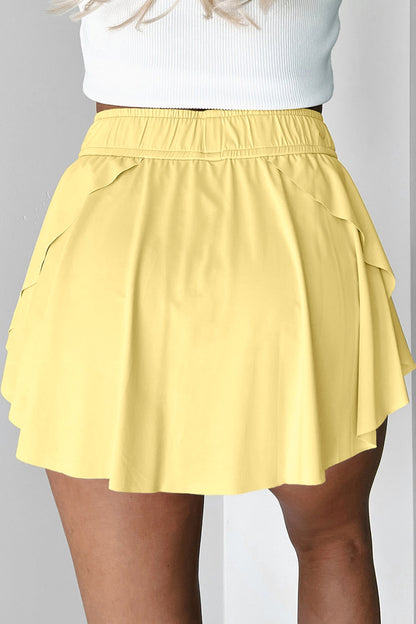 Yellow Cream Drawstring Elastic Waistband Lined Tennis Skorts