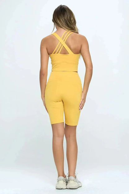 Crisscross Sports Bra & Biker Shorts Set | Femstylo