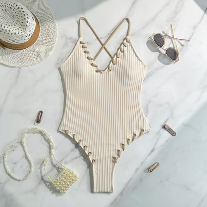 Colorblock Rope Strap One-Piece Swimsuit
