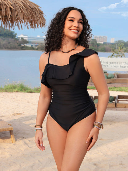 Lace One-Shoulder One-Piece Swimsuit