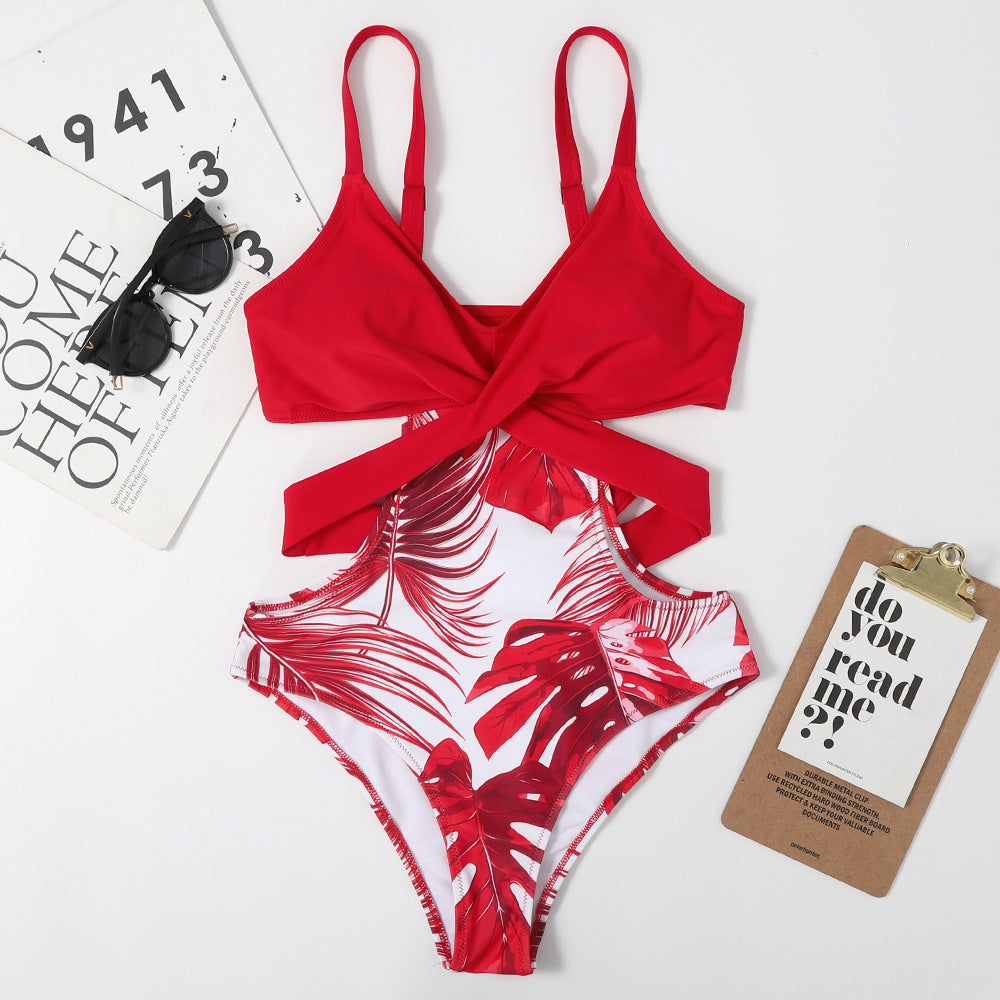 Leaf Print One-Piece Swimsuit