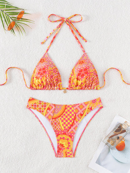 Print Embellished Bikini Set