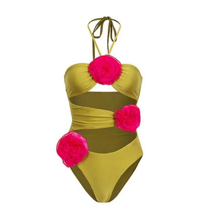 French Solid One-Piece Swimsuit