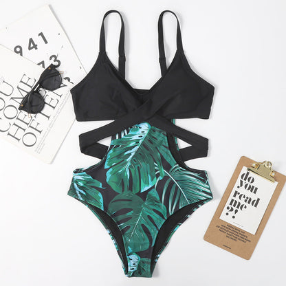 Leaf Print One-Piece Swimsuit