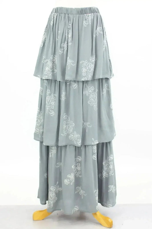 Layered Ruffle Maxi Skirt with Floral Embroidery | Femstylo