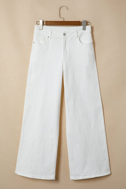 White Solid Color Loose Casual Jeans
