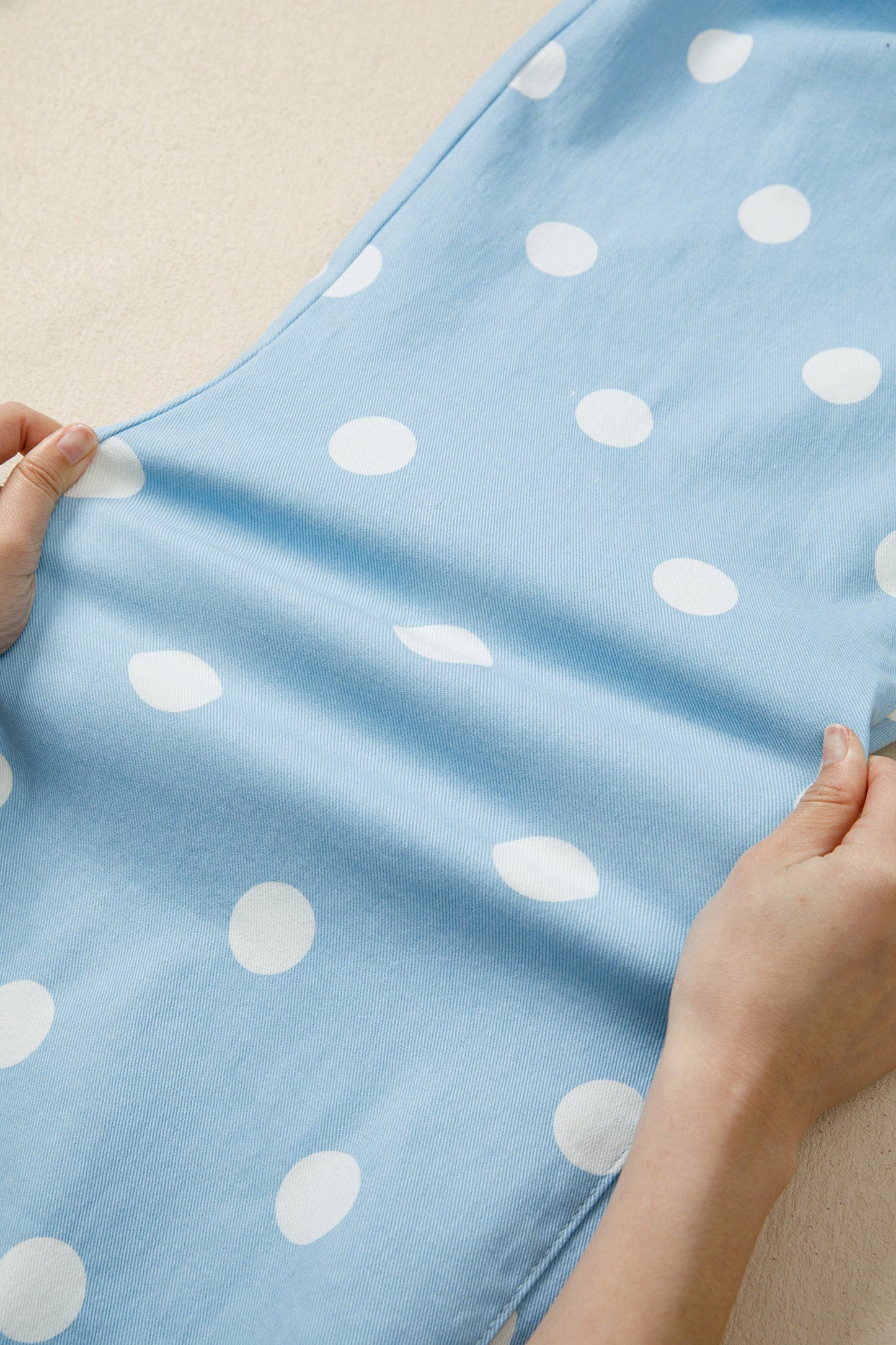 Sky Blue Polka Dot Print Raw Hem Shift Jeans