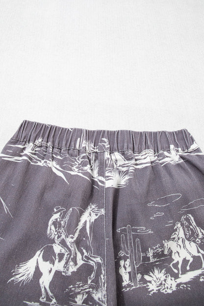 Gray Wild West Riding Vintage Printed Shift Jeans