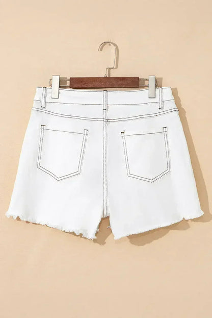 White Raw Hem High Waist Denim Shorts
