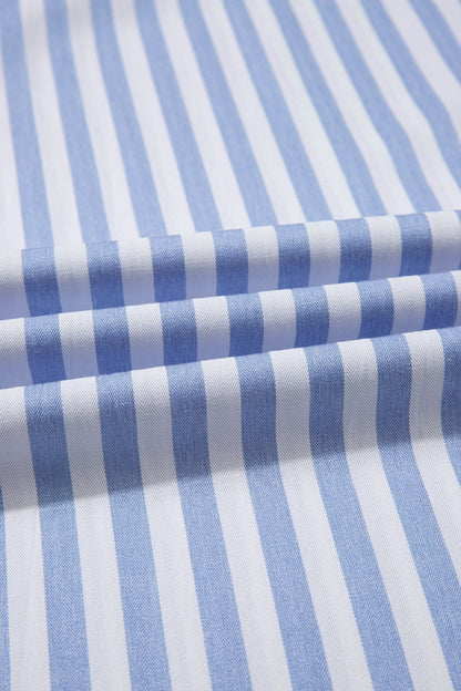 Sky Blue Stripe Shirred High Waist Loose Summer Pants