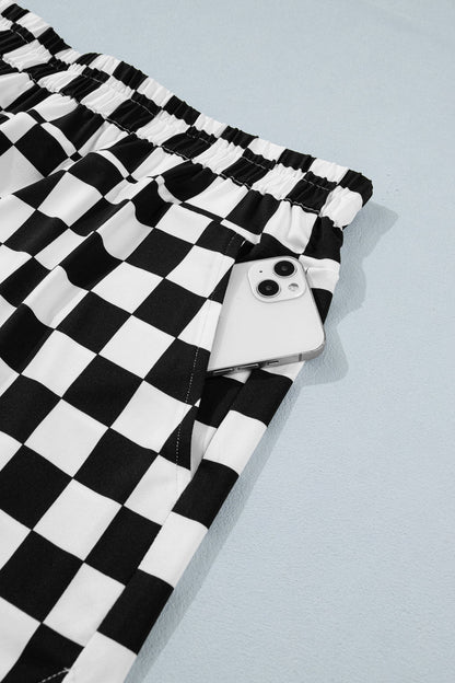 Black Plus Size Checkered Athleisure Shorts