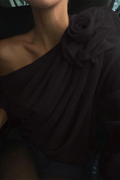 Chiffon Floral Off-the-Shoulder Fitted Blouse