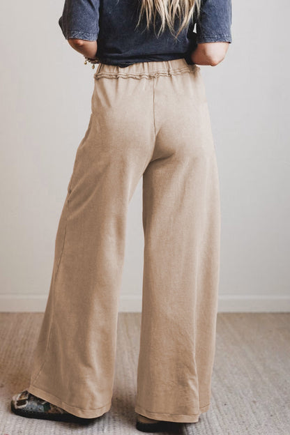 Smoke Gray Mineral Wash Drawstring Retro High Waist Wide Leg Western Pants