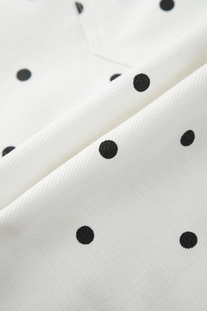White Polka Dot Print Embroidered Scallop Hem Shorts