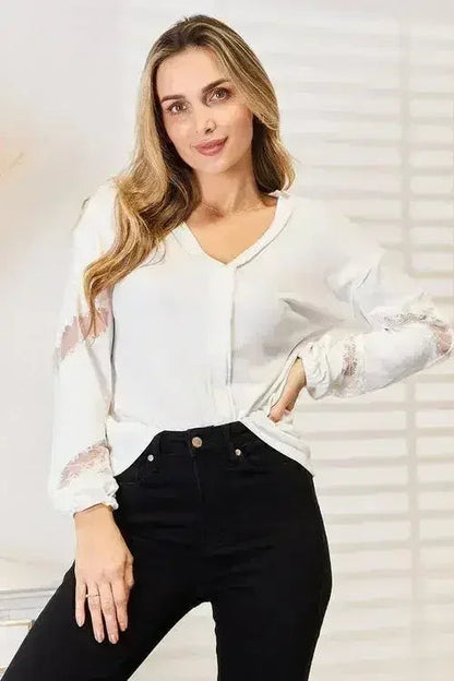 Off White V-Neck Dropped Shoulder Blouse - Versatile Top | Femstylo
